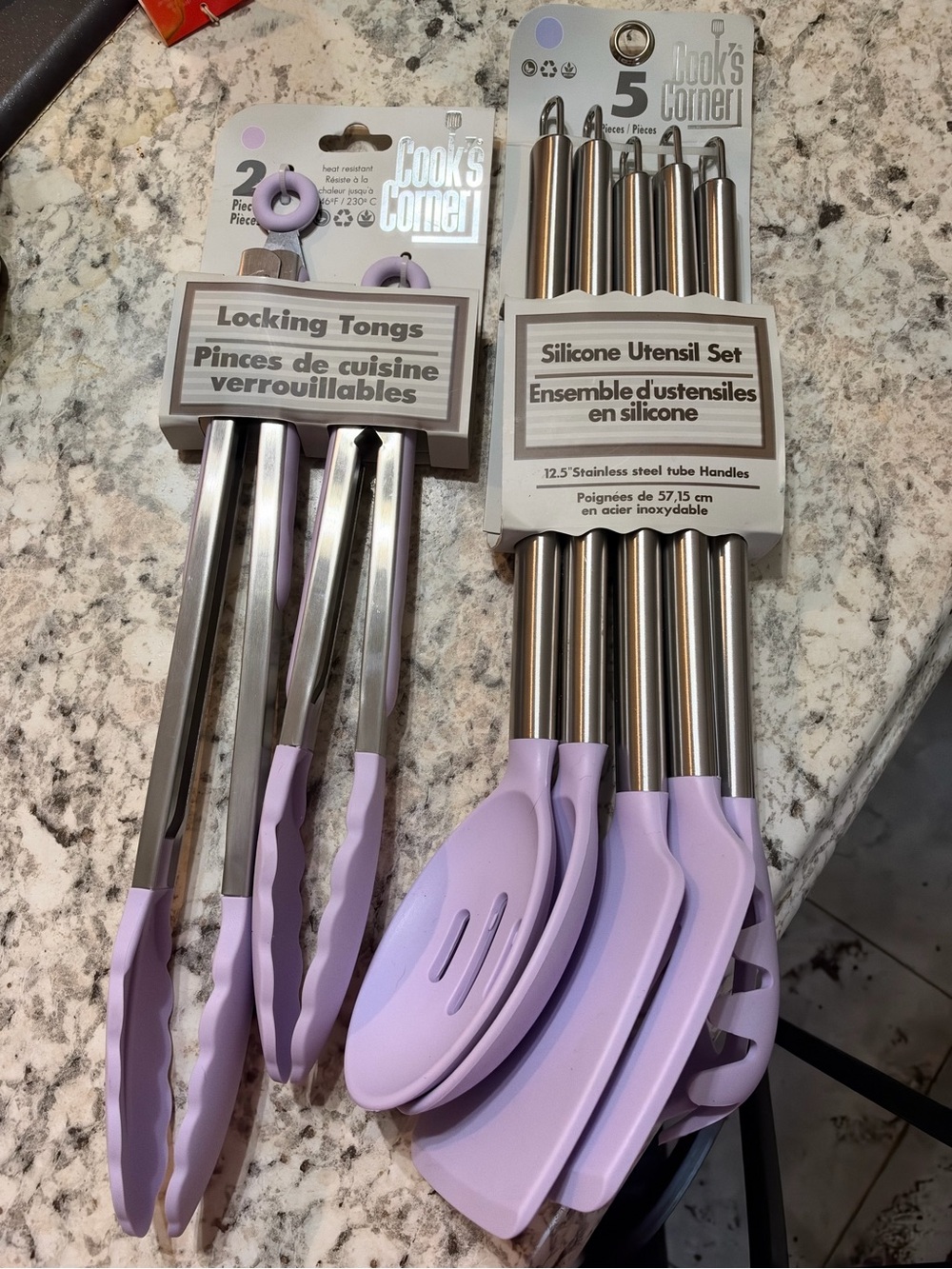 Lavender Silicone Utensil & Locking Tongs Set